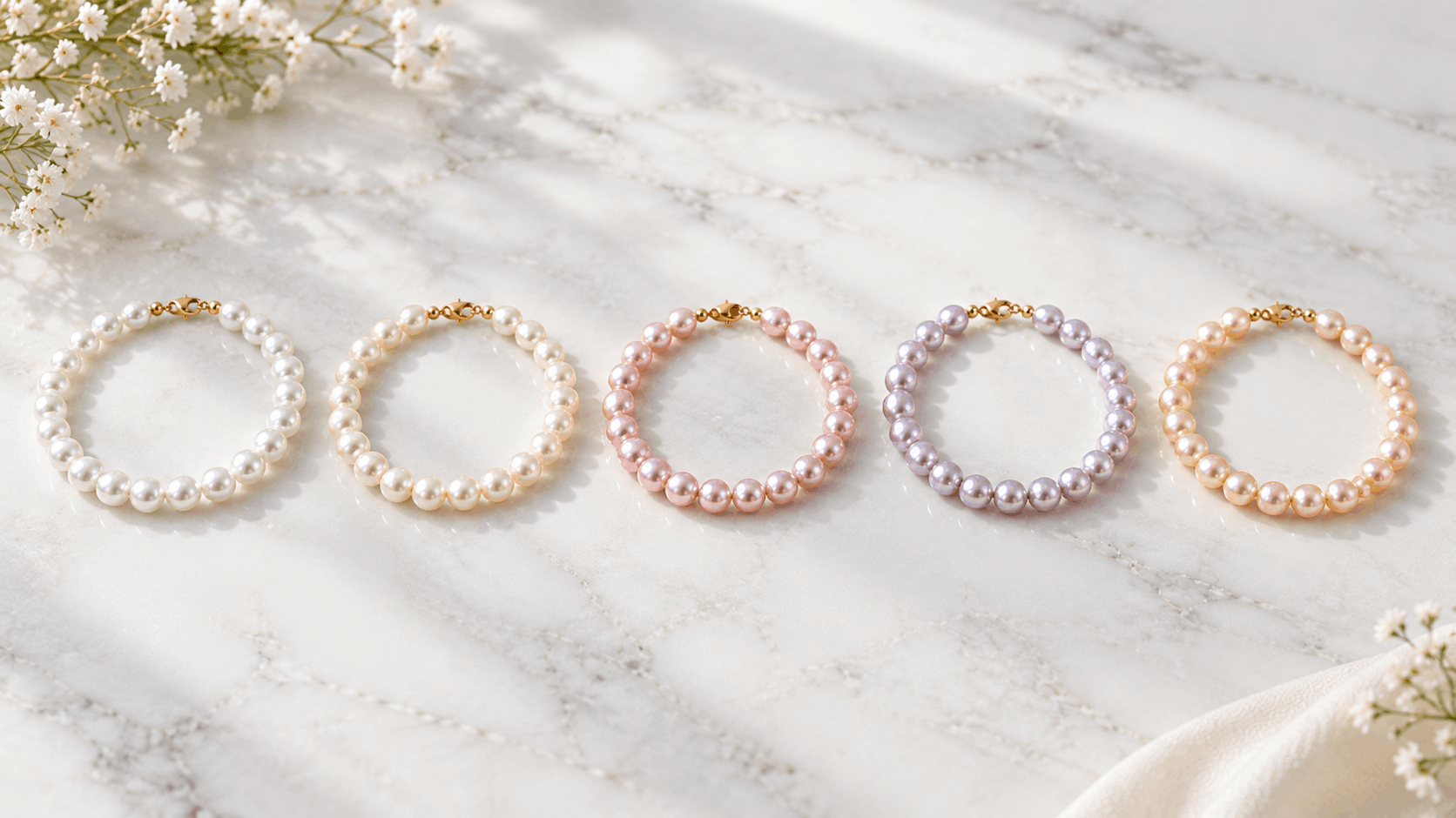 02. Cores de pulseira de pérolas de água doce — mais opções do que você espera