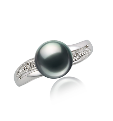 7-8mm Akoya japonesa Anel em Caroline Preto