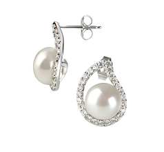 9-10mm Água doce Conjunto de brincos em Isabella Branco