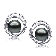 9-10mm taitiano Conjunto de brincos em Brinco Triplo Círculo Preto