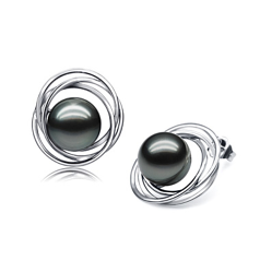 9-10mm taitiano Conjunto de brincos em Brinco Triplo Círculo Preto