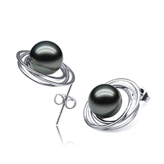 9-10mm taitiano Conjunto de brincos em Brinco Triplo Círculo Preto
