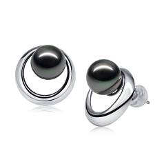 9-10mm taitiano Conjunto de brincos em Sol Nascente Preto