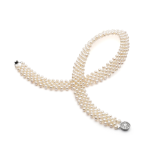 3-4mm Água doce Colar em Decote V Branco