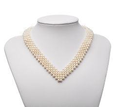 3-4mm Água doce Colar em Decote V Branco