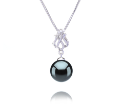 9-10mm taitiano Pingente em Merina Preto