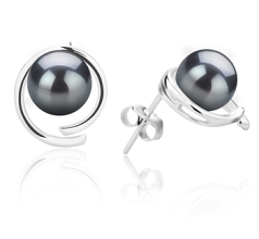 7-8mm Água doce Conjunto de brincos em Raina Tingido de preto