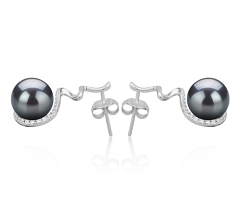 8-9mm Água doce Conjunto de brincos em Lolita Tingido de preto