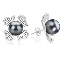 10-11mm taitiano Conjunto de brincos em Abigail Preto