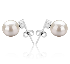 8-9mm Água doce Conjunto de brincos em Eternidade Branco