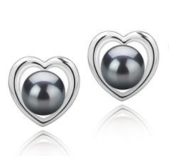 8-9mm taitiano Conjunto de brincos em Kimberly-Heart Preto