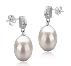 9-10mm Água doce Conjunto de brincos em Karley Branco
