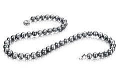 7-7.5mm Akoya japonesa Colar em Preto-Prata