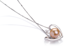 9-10mm Água doce Pingente em Coração Rosa