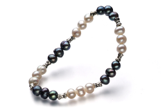 6-7mm Água doce Pulseira em YinYang - Equilíbrio Tingido de preto