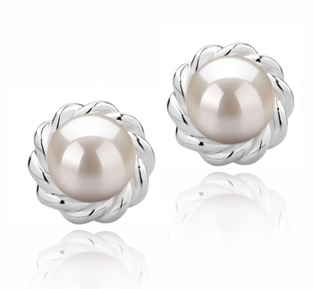 8-9mm Água doce Conjunto de brincos em Bessie Branco