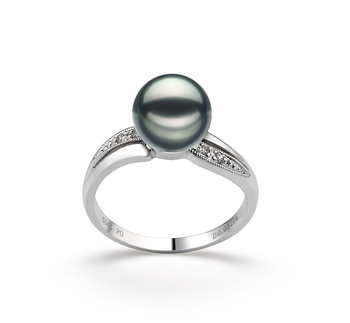 7-8mm Akoya japonesa Anel em Caroline Preto