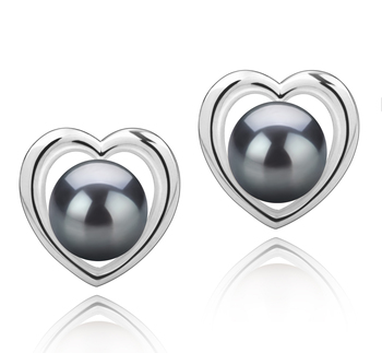 8-9mm taitiano Conjunto de brincos em Kimberly-Heart Preto