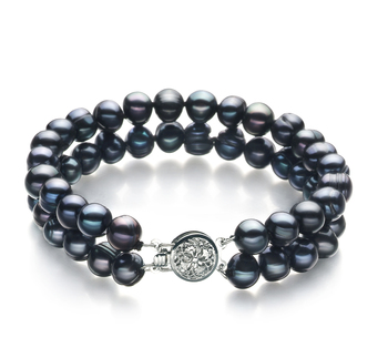 6-7mm Água doce Pulseira em Lavinia Tingido de preto