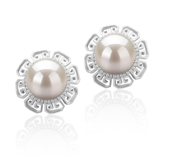 9-10mm Água doce Conjunto de brincos em Leonie Branco
