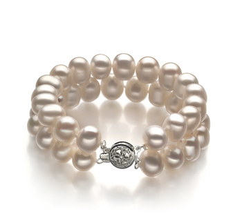 8-9mm Água doce Pulseira em Leonora Branco