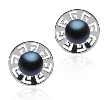 8-9mm Água doce Conjunto de brincos em Noé Tingido de preto