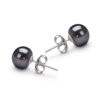 7-8mm Água doce Conjunto de brincos em Tingido de preto
