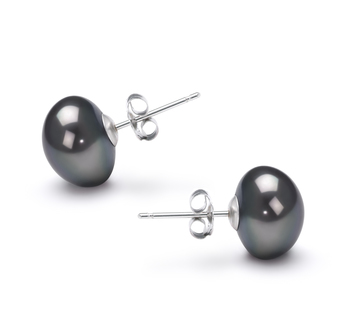 9-10mm Água doce Conjunto de brincos em Tingido de preto