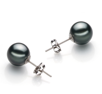 9-10mm taitiano Conjunto de brincos em Preto