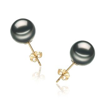 9-10mm taitiano Conjunto de brincos em Preto