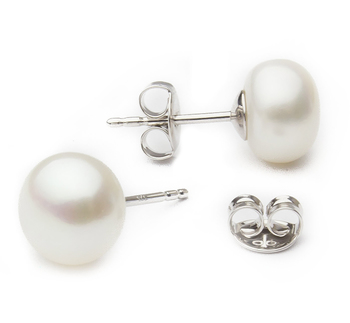 8-8.5mm Água doce Conjunto de brincos em Branco