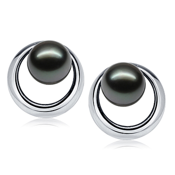 9-10mm taitiano Conjunto de brincos em Sol Nascente Preto