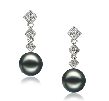 8-9mm Akoya japonesa Conjunto de brincos em Rozene Preto