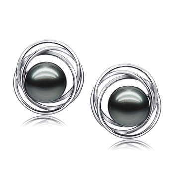 9-10mm taitiano Conjunto de brincos em Brinco Triplo Círculo Preto
