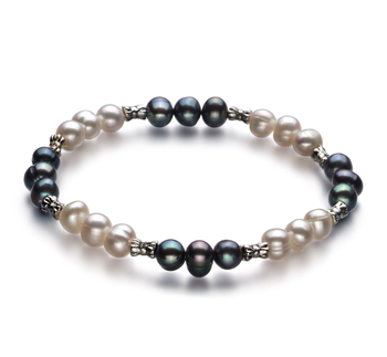 6-7mm Água doce Pulseira em YinYang - Equilíbrio Tingido de preto